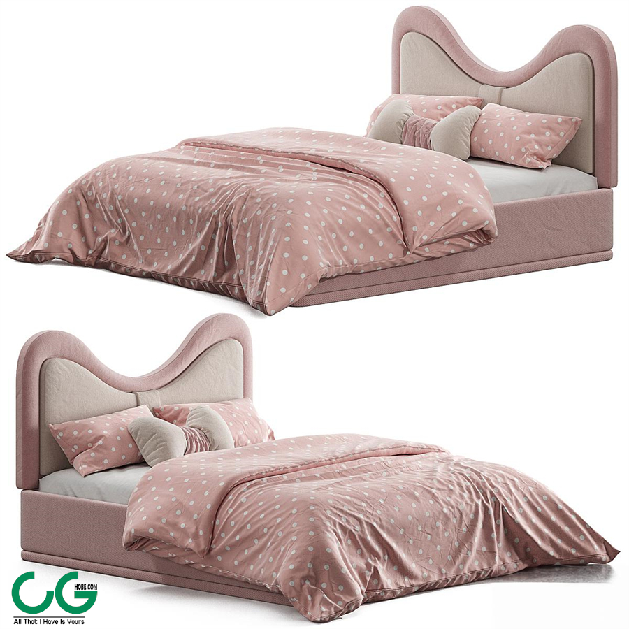 Children's bed with upholstered headboard